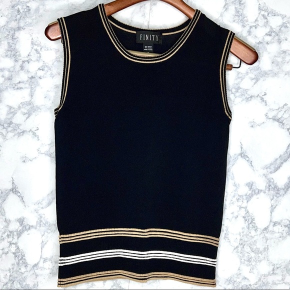 FINITY 90s Intarsia Rib Knit Sweater Vest Women’s Medium Black Tan White Trim - Picture 2 of 6